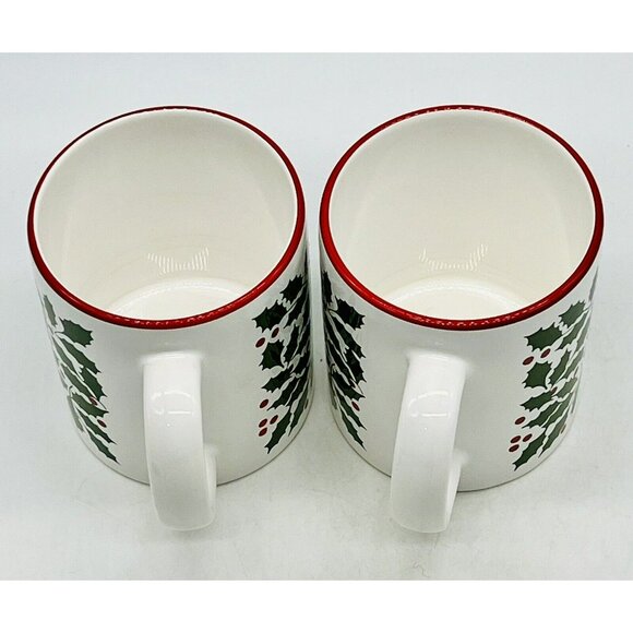 Waechtersbach SPAIN White Christmas Green Holly Red Berries Coffee Mug Lot of 2 - Picture 6 of 9